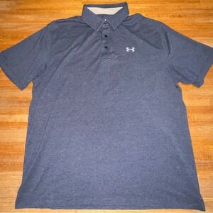 Under Armour Men XL Heathered Navy Loose Heat Gear Short Sleeve Golf Polo Shirt